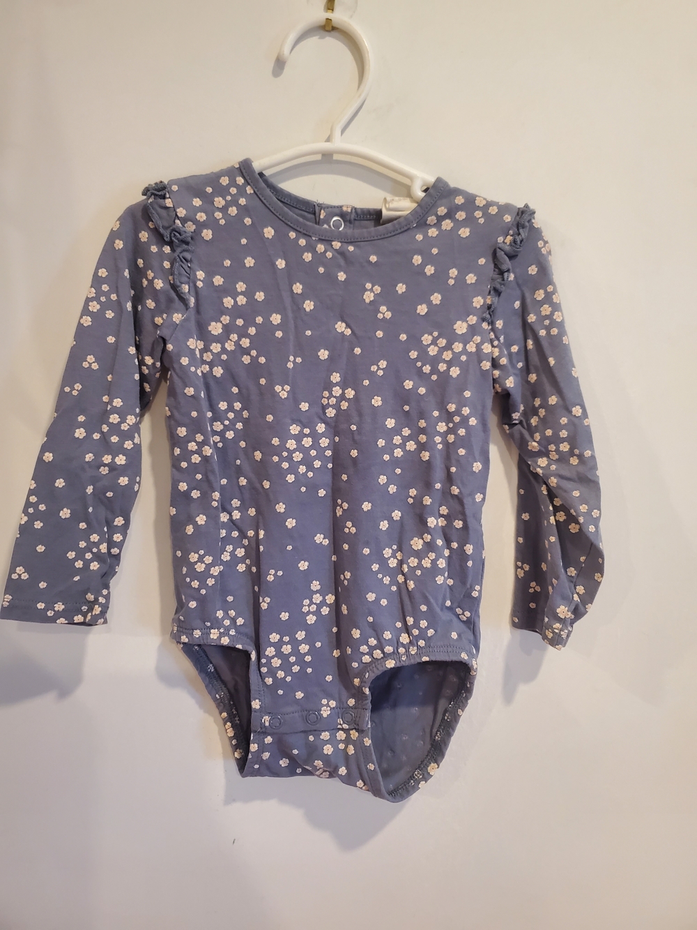H&M Blue Long-Sleeve Floral Baby One-Piece Bodysuit